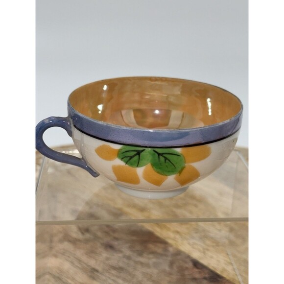3 Vintage Hand Painted Lusterware Orange Gold Blue Floral Teacup Japanese READ - Picture 15 of 16